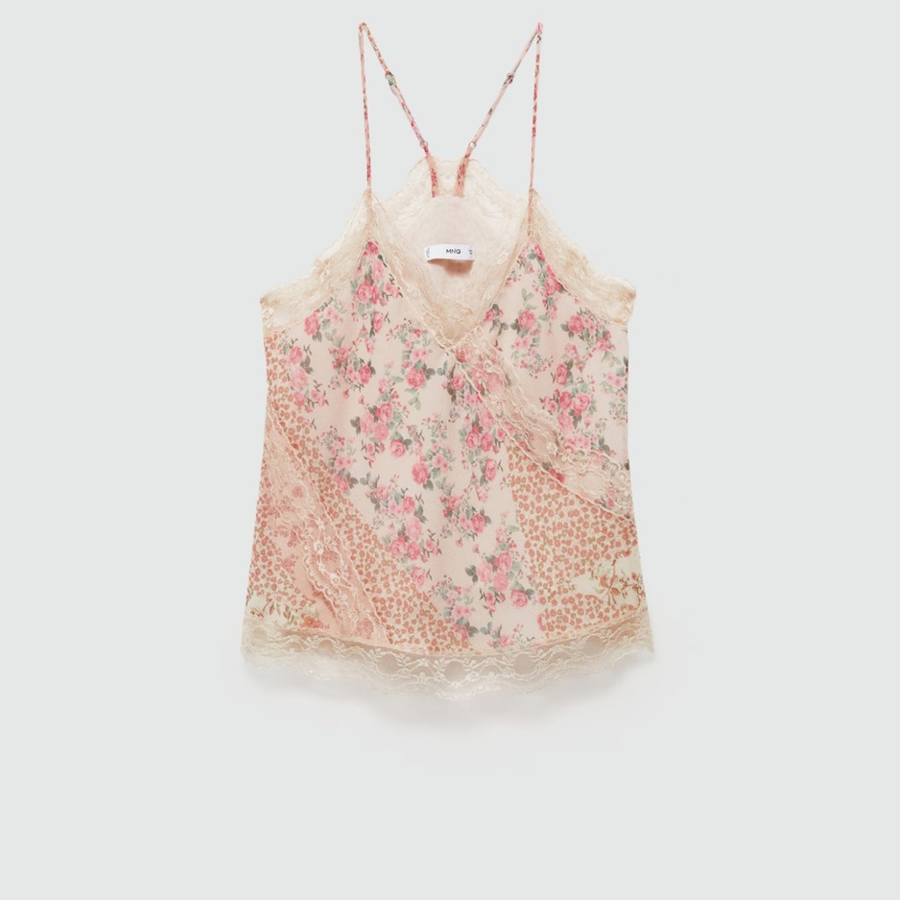Mango Pink Floral Lace Cami